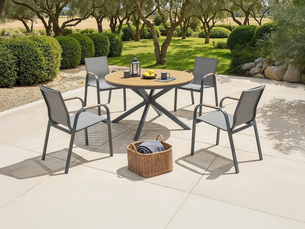 Okrągły aluminiowy stół ogrodowy o średnicy 125 cm - Antracyt i jasny naturalny - ZEYVA od MYLIA