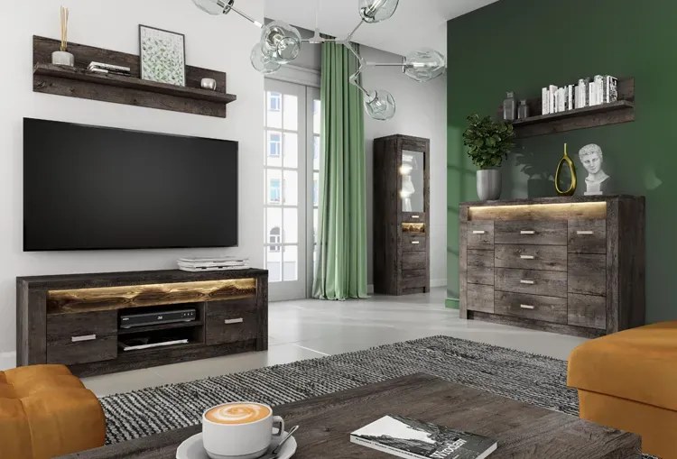 Komoda Z Barkiem I Witryną Jesion Ciemny W6-S53