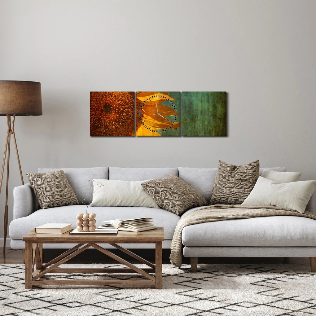 Obraz - Słonecznik (z zegarem) (90x30 cm)
