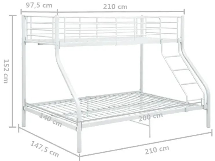 Łóżko piętrowe kolor biały metal 140x200 cm/90x200 cm - Extim