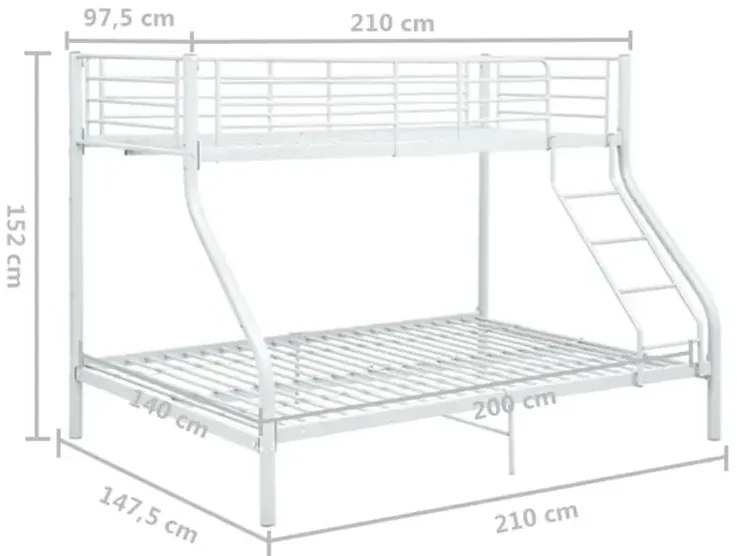 Łóżko piętrowe kolor biały metal 140x200 cm/90x200 cm W7-G89
