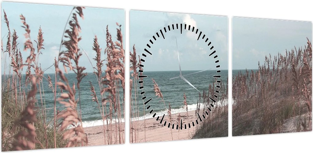 Obraz - Różowa plaża (z zegarem) (90x30 cm)