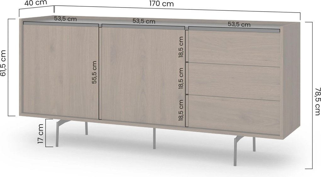 Komoda Zenar 170 cm z szufladami - orzech elegant / czarny