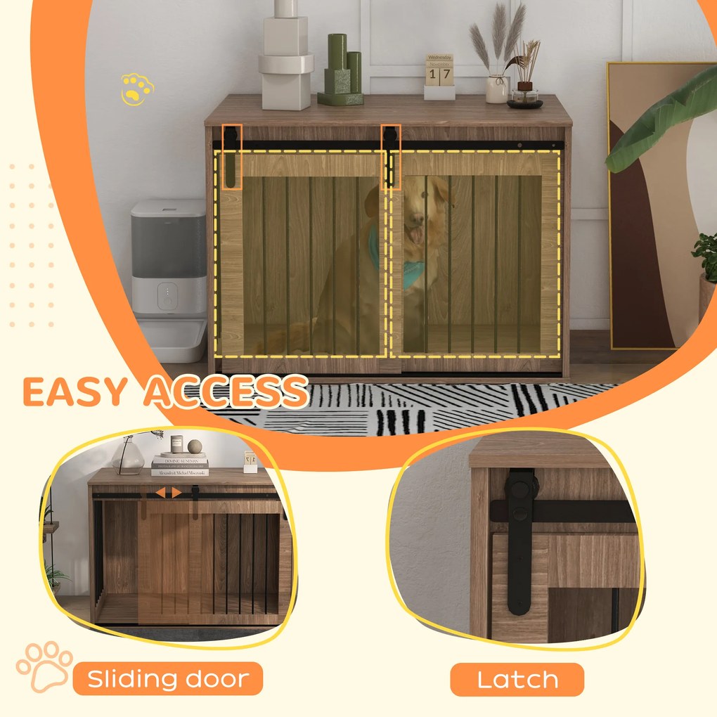 Klatka dla psów PawHut klatka dla dużych psów drewna 98x58x61 cm zamykana rustykalny design wygląd drewna orzech czarny | Aosom PL