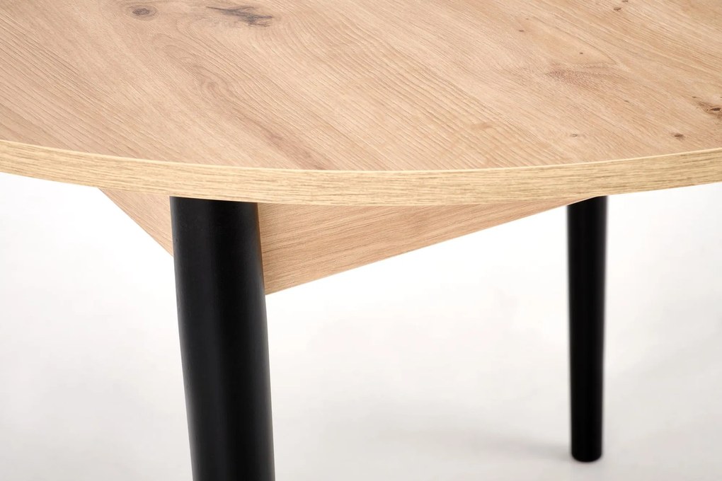 Stół rozkładany okrągły płyta dąb artisan/czarny 102-142x102x75 cm PIVOT