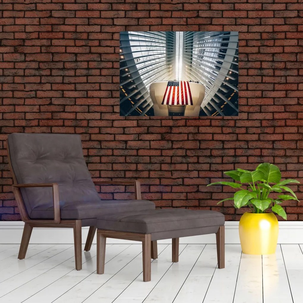 Obraz na szkle - budynek z flagą USA (70x50 cm)