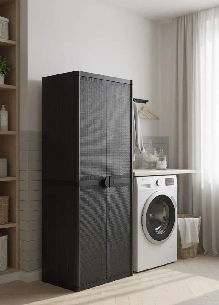 Czarna szafa ogrodowa rattan L8-B68