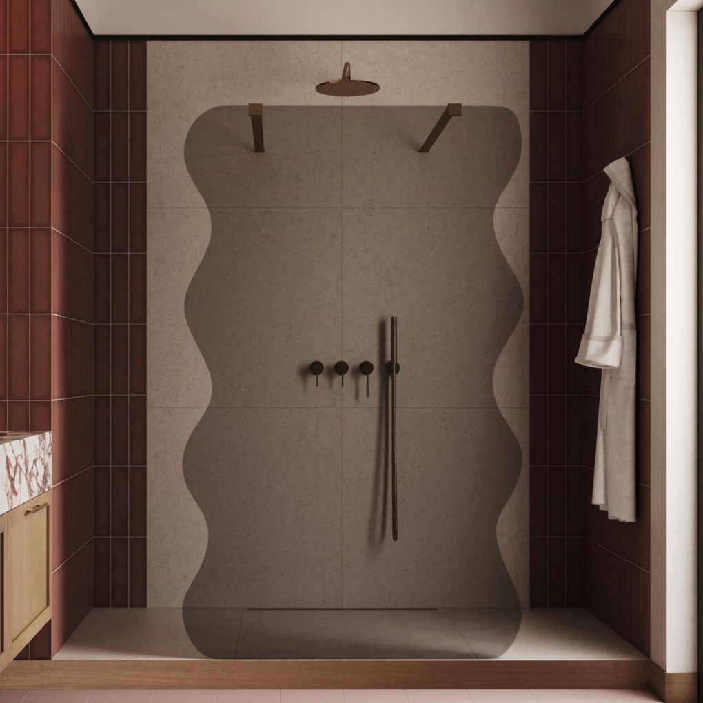 Ścianka prysznicowa Walk in szkło grafitowe falowane 8mm MOLIS Wave Duo Grafit MASSI | Różne rozmiary : Kolor profili kabiny - złoty, Szerokość ścianki - 90 cm , Typ montażu - WALK IN