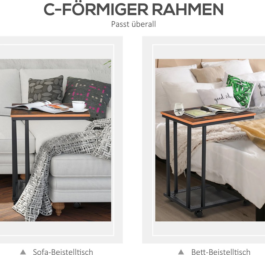 HOMCOM Stolik wózek na kółkach w kształcie litery C Mazerowany dł 51 x szer 36 x wys 65 cm Kolor czarny orzech | Aosom PL