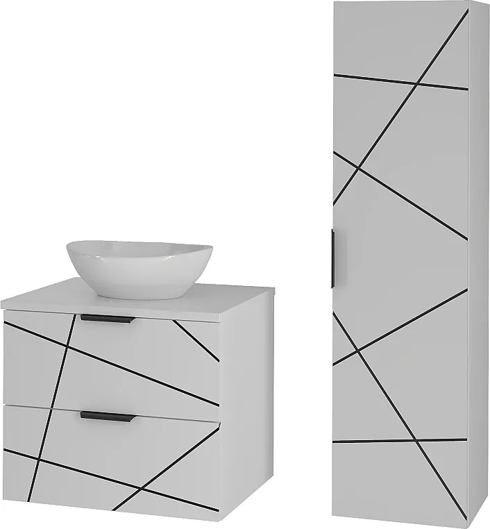 Zestaw Łazienkowy 60cm Szafka z Blatem Umywalka Słupek Biały Mat Wood