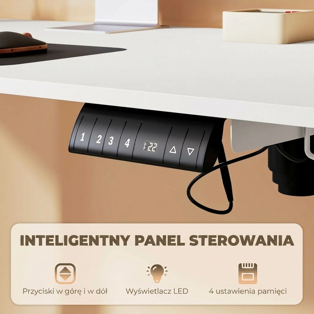 Vinsetto Biurko Stojące Regulowane Elektrycznie, 140 x 70 x 116 cm, Białe