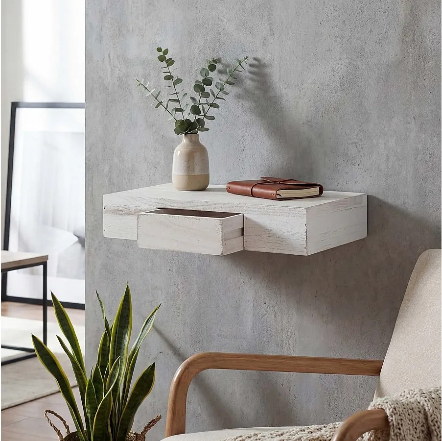 Półka ścienna Cher,  biała shabby