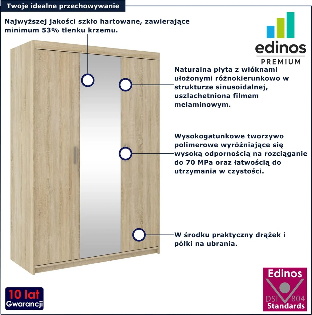Szafa trzydrzwiowa z lustrem dąb sonoma Z6-B36