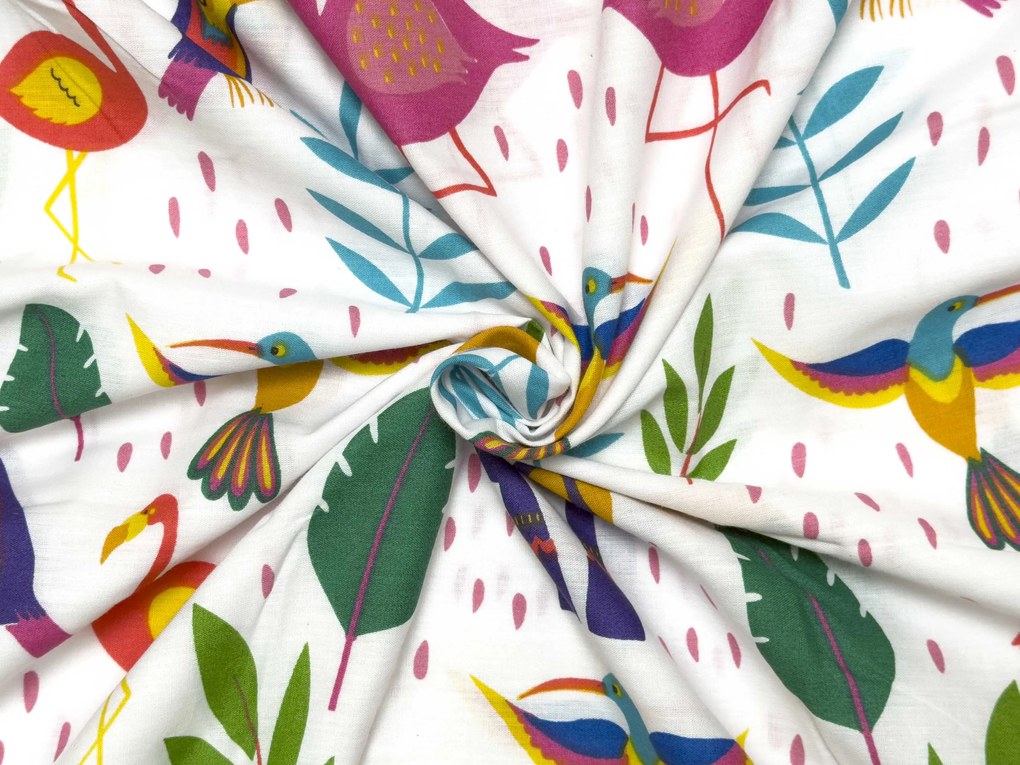 PrzytulneMieszkanie.pl PrzytulneMieszkanie.pl Bawełniana pościel do łóżeczka TROPICAL FLAMINGO biała Rozmiar pościeli: 45 x 65 cm | 90 x 135 cm