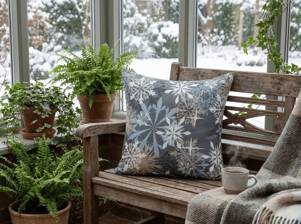 Poszewka na poduszkę z mikrofibry SNOWFLAKE 45x45 cm, niebieskoszara