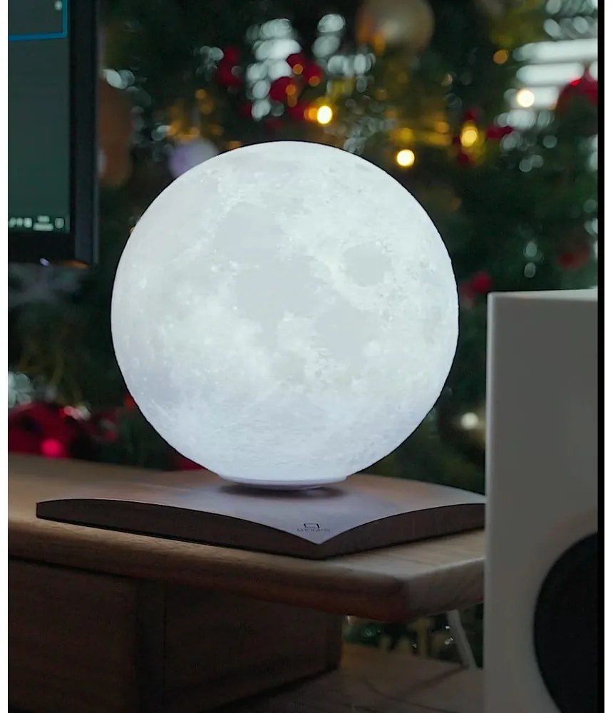 Ciemnobrązowa lampa stołowa LED z litego drewna orzechowego (wysokość 19,5 cm) Smart LunaSpin – Gingko