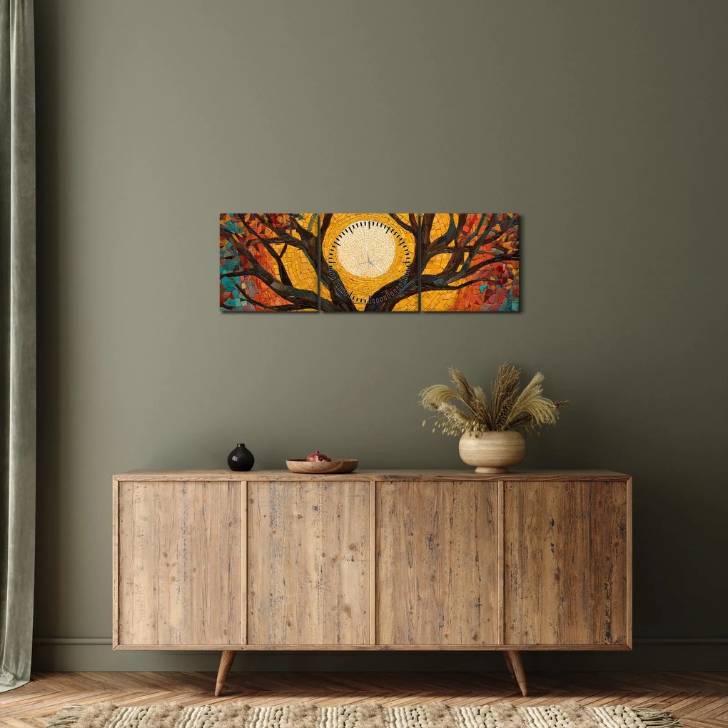 Obraz - Słońce w koronie drzewa życia (z zegarem) (90x30 cm)