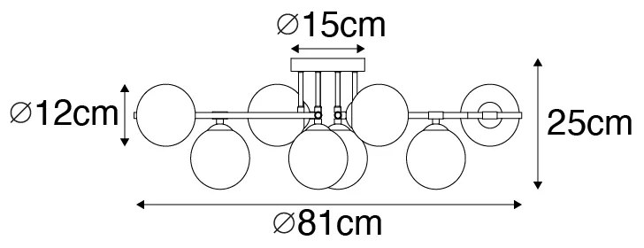 Plafon art deco czarny ze złotem i opalowym szkłem 8-świateł - Lynn