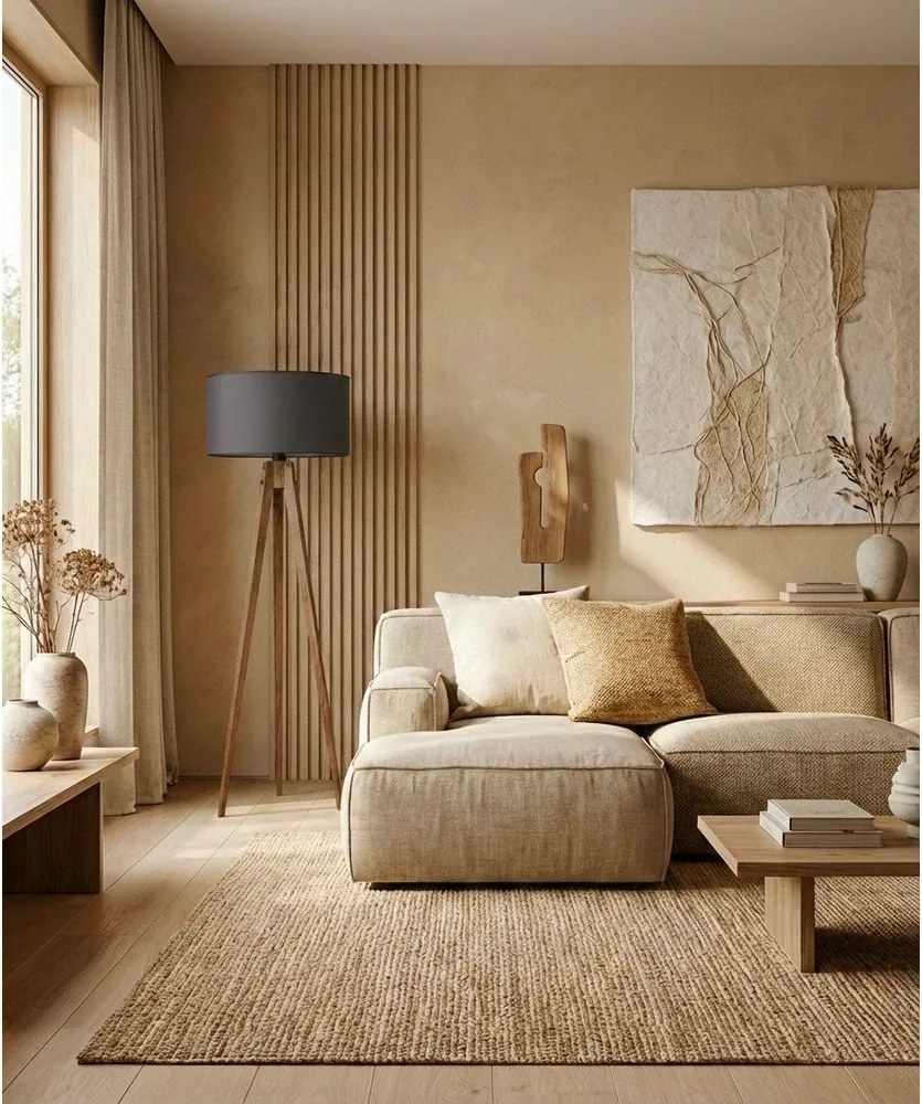 Czarna/brązowa lampa stojąca z tekstylnym kloszem (wysokość 153 cm) Tripod – Opviq lights