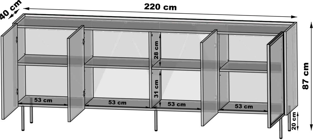 Komoda Dunari 220 cm czterodrzwiowa - dąb dunin