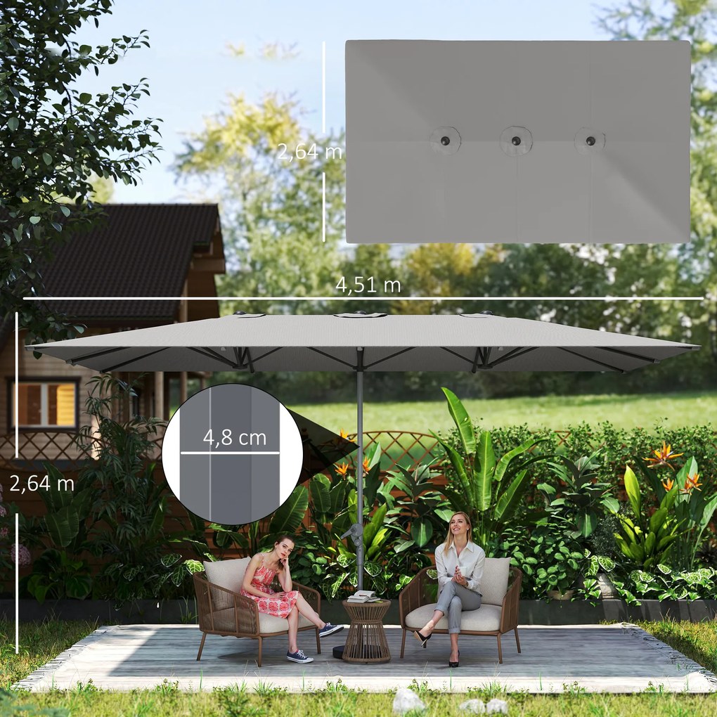 Outsunny Podwójny parasol, 451 x 264 cm Parasol z systemem korbkowym, 12 metalowych prętów, Maszt aluminiowy, Ciemnoszary