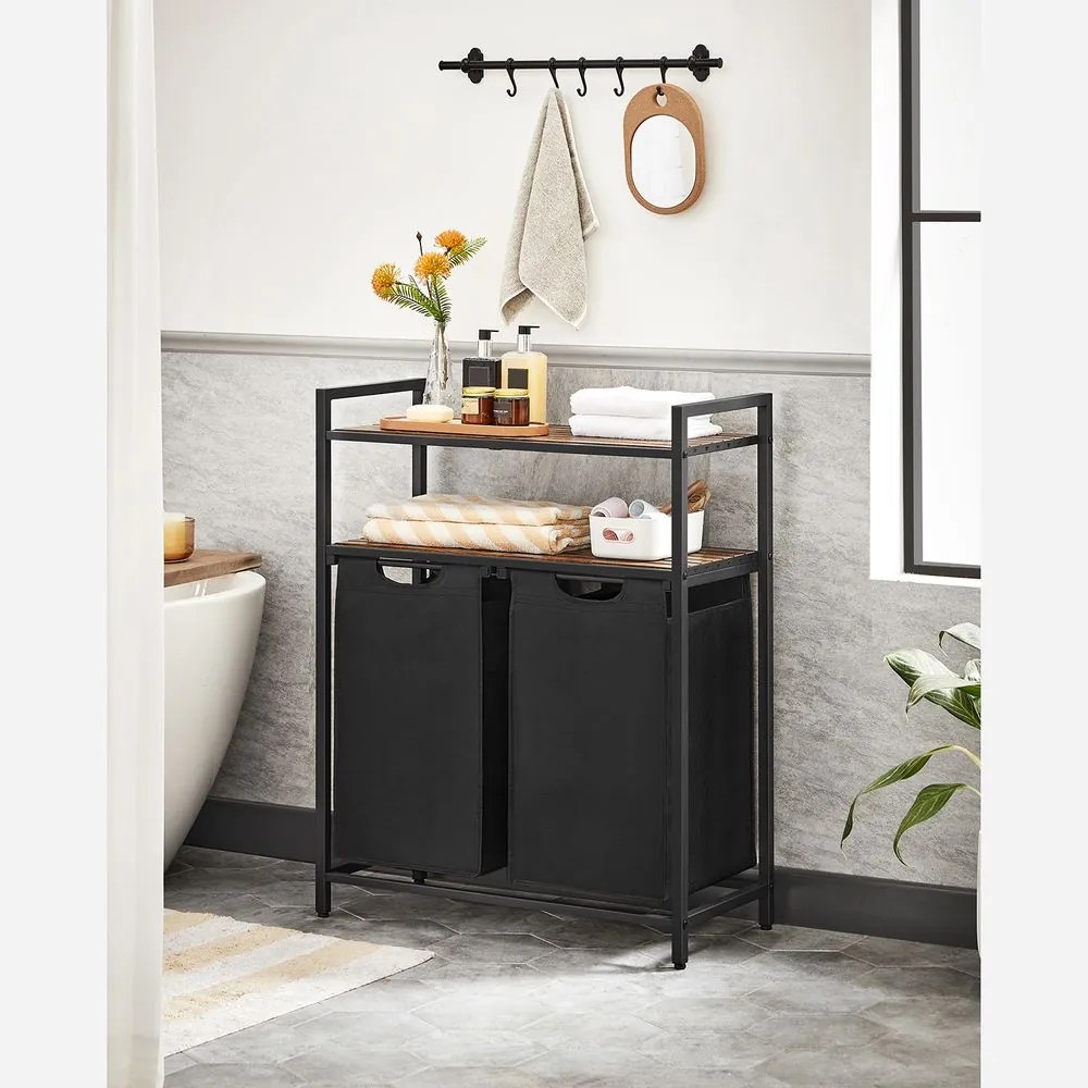 Vasagle Kosz na bieliznę z 2 półkami BERGEN, 2x46l, czarna/brązowa