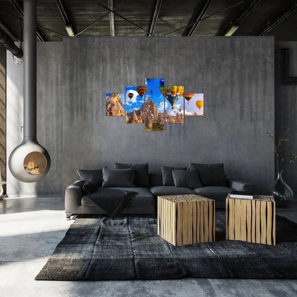 Obraz - Balony na ogrzane powietrze, Kapadocja, Turcja. (125x70 cm)