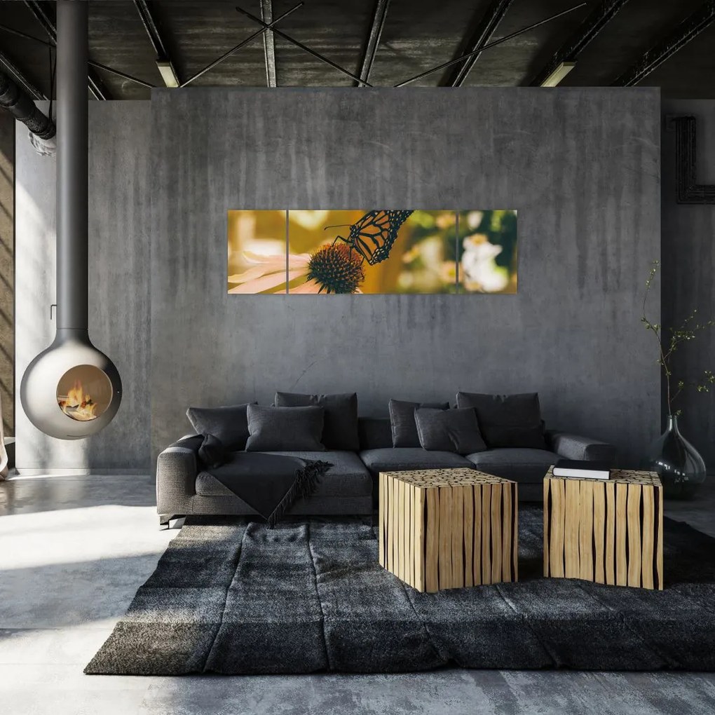 Obraz motyla na kwiatku (170x50 cm)