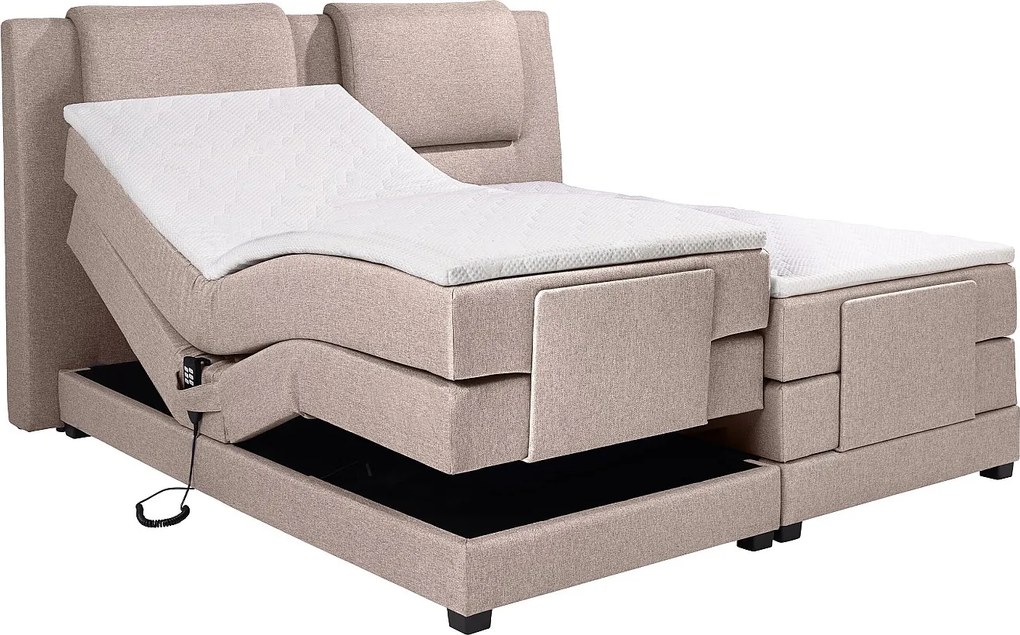 Łóżko kontynentalne: zagłowie + elektryczne stelaże relaksacyjne + materace + nakładki na materac CASTEL marki PALACIO -  2 x 80 x 200 cm - Beżowa tkanina