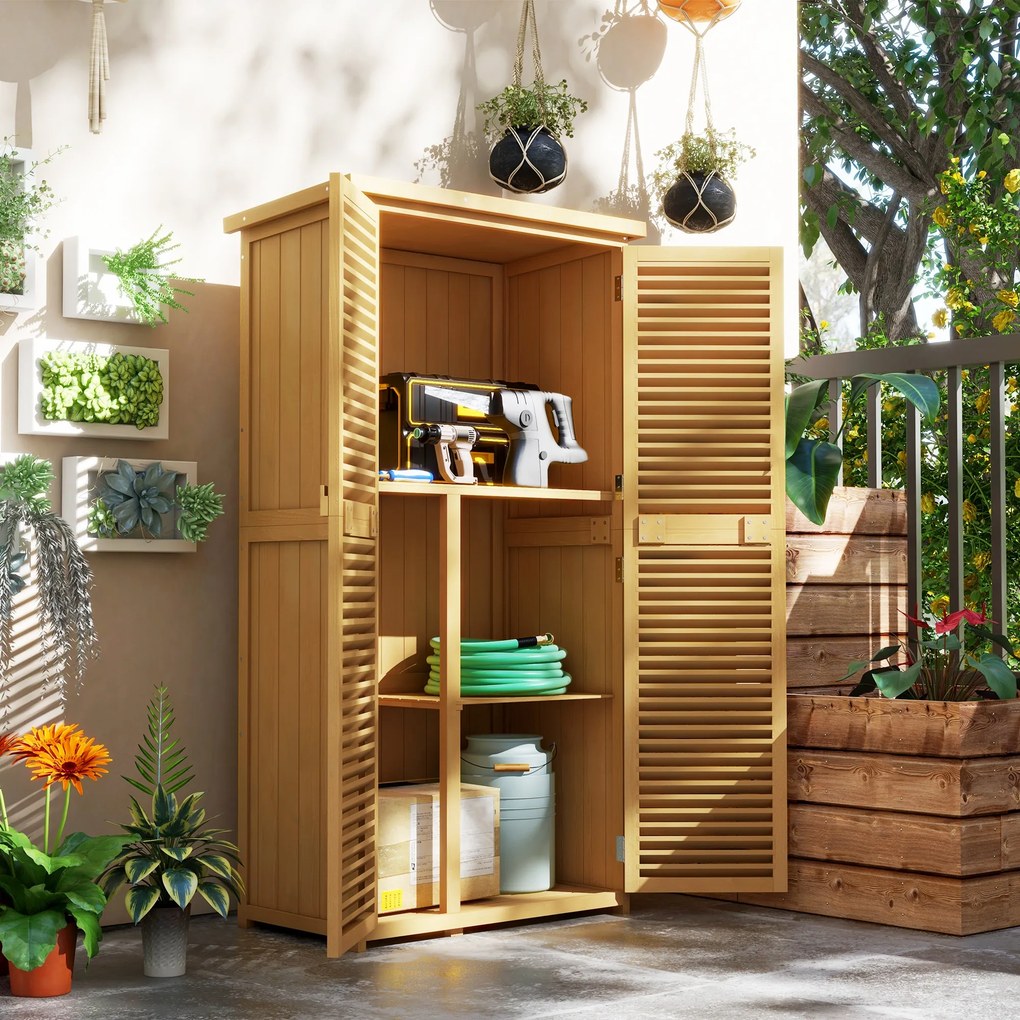 Outsunny Szafka Ogrodowa Wodoodporna, 2 Drzwi z Zamkiem, Drewno Sosnowe, 87D x 46,5S x 160W cm, Jasnożółty