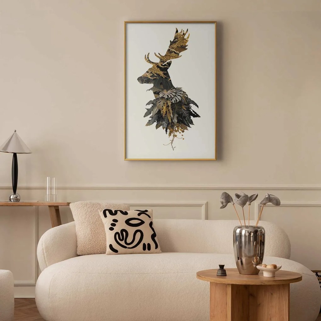 Plakat Leśny jeleń 21x30 cm z ramą złotą bez marginesu ARTGEIST B