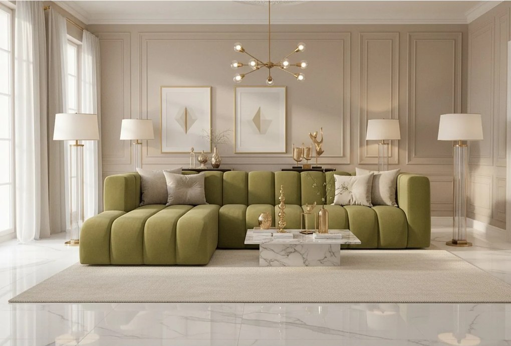 Narożnik w kształcie L GRAND 318 cm, tkanina Salvador, Oliwkowy, Lewy