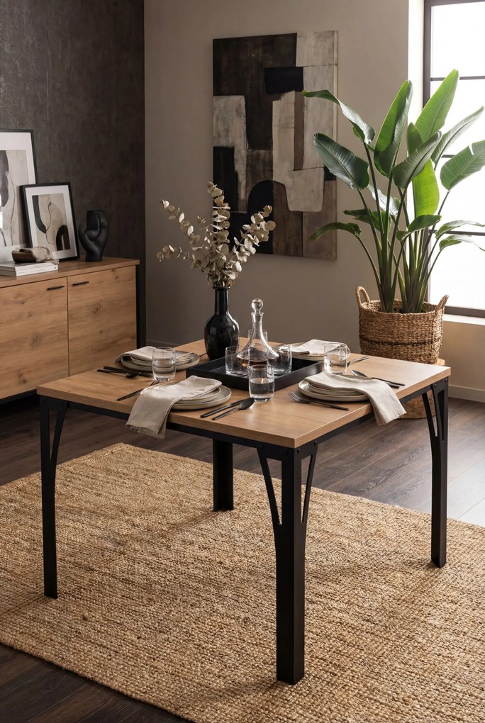 Nowoczesny stolik kawowy z metalowym stelażem czarny + dąb lancelot F5-Z92