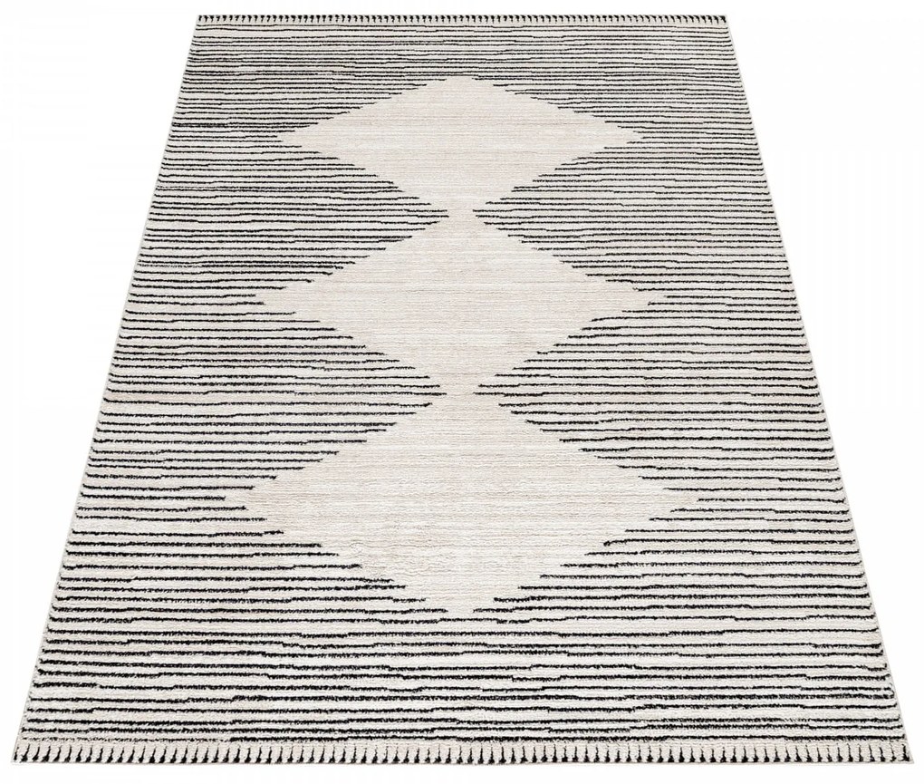Dywan poliestrowy Romby kremowo-czarny 200 cm x 290 cm