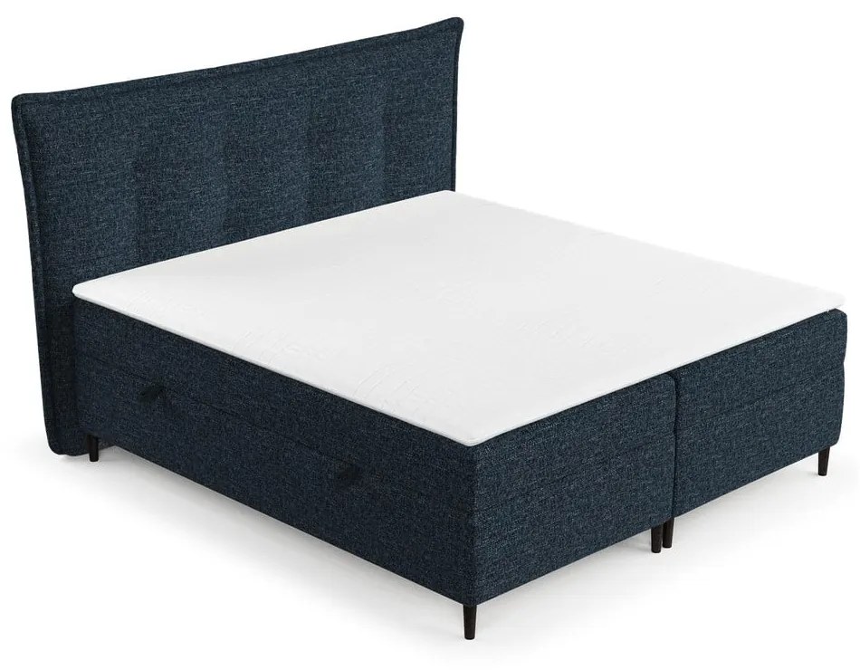 Ciemnoniebieskie łóżko boxspring ze schowkiem 160x200 cm Sinai – Maison de Rêve