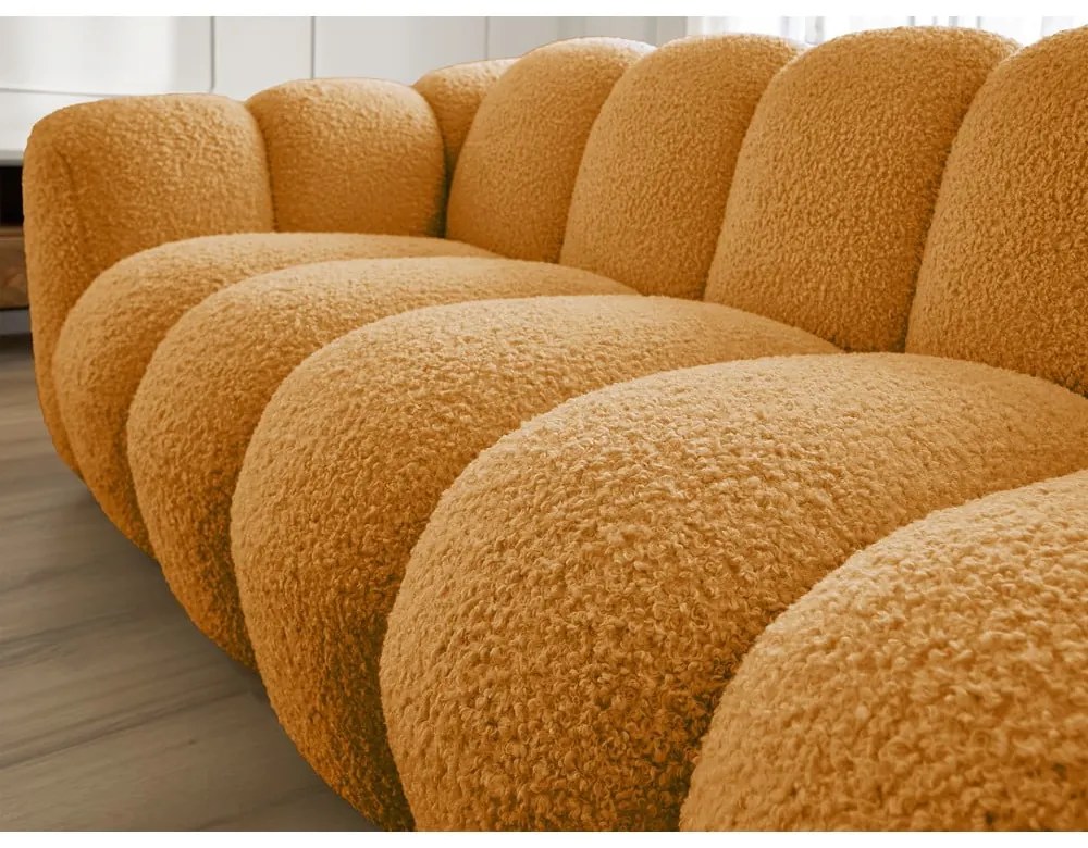 Musztardowa sofa z materiału bouclé 232 cm Hippolyte – Bobochic Paris