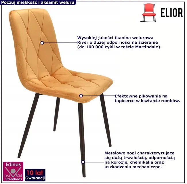 Musztardowe pikowane krzesło welurowe R9-L28