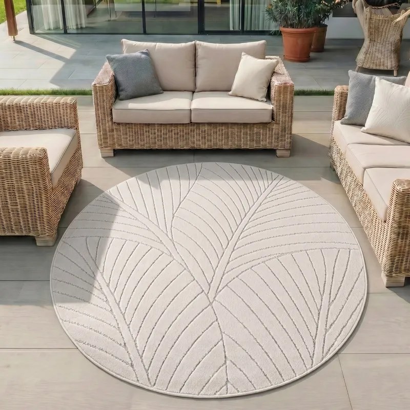 Dywan uniwersalny Nova 3D Motyw Roślinny kremowy koło 120 cm x 120 cm