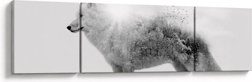Obraz - Wilk arktyczny odzwierciedla dziki krajobraz (170x50 cm)