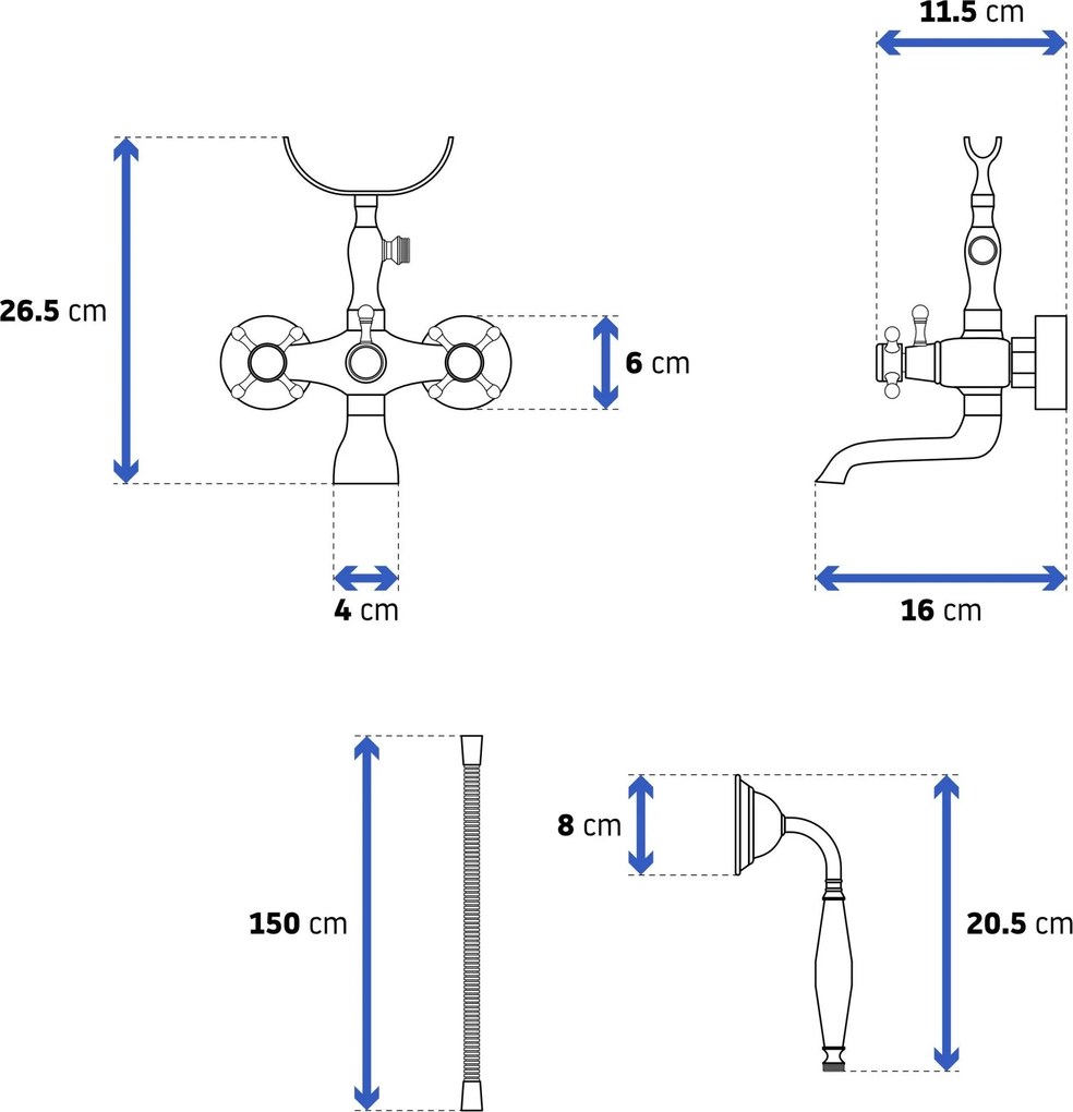 Bateria wannowa Rea Retro czarna postarzana