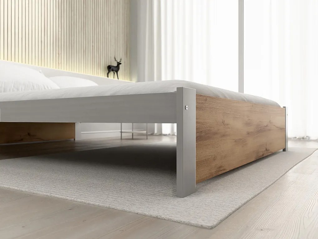 Łóżko IKAROS 140 x 200 cm, dąb artisan/szary Stelaż: Bez stelaża, Materac: Bez materaca