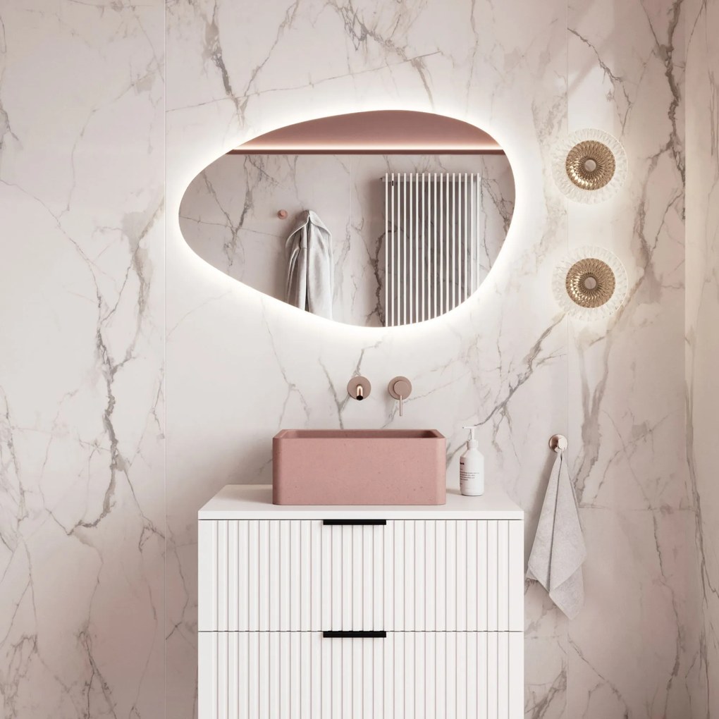 Lustro o nieregularnym kształcie oszlifowane bez ramy podświetlane MISTRAL LED | Różne rozmiary : Kolor tafli szkła - Srebrny, Rozmiar - 150 x 75 cm