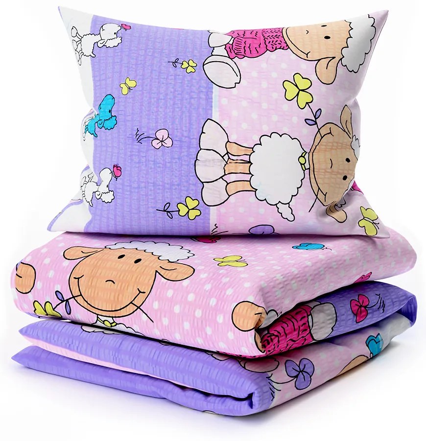 PrzytulneMieszkanie.pl PrzytulneMieszkanie.pl Pościel z kory do łóżeczka OWCZKI różowe Rozmiar pościeli: 45 x 65 cm | 90 x 135 cm