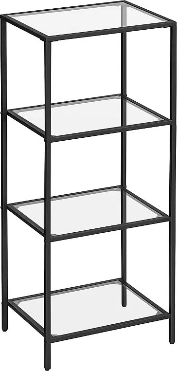 Regał Valora, półki szklane, czarny metal, 4 półki