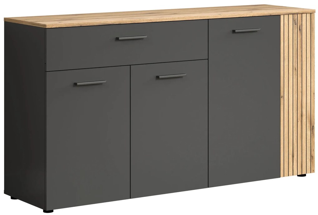 Duża komoda czterodrzwiowa grafit + dąb evok L2-L65