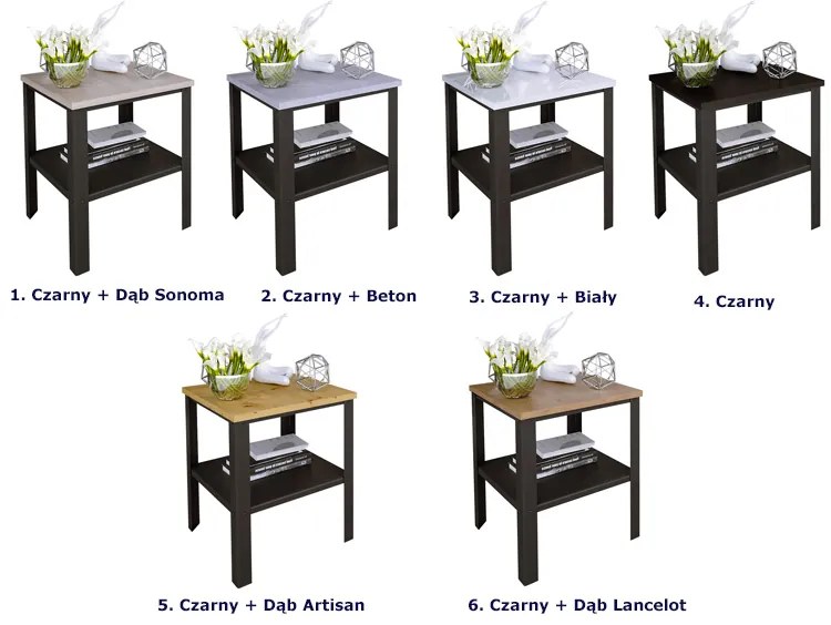 Industrialny stolik kawowy z półką czarny + dąb artisan - Kurina 4X