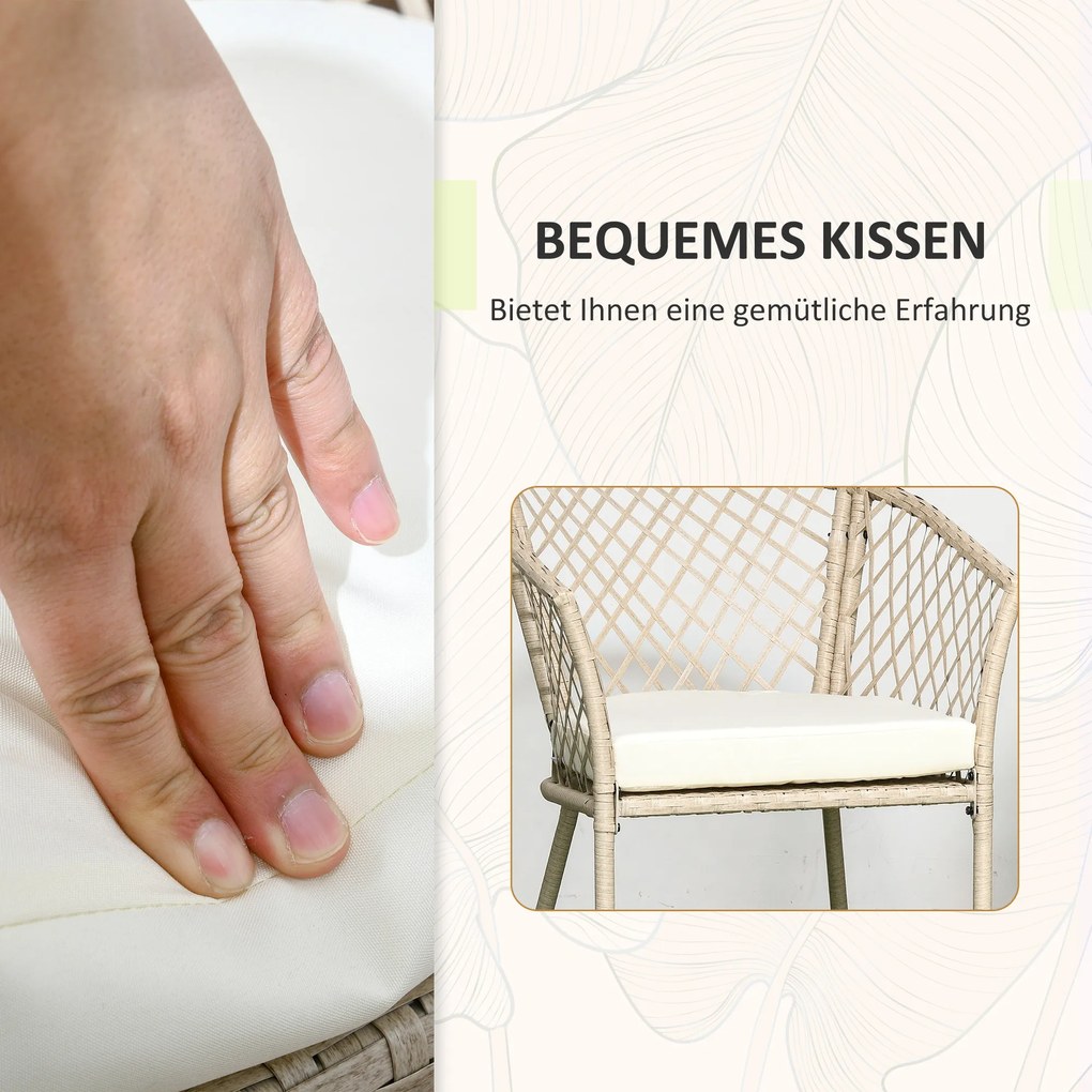 Outsunny Zestaw mebli ogrodowych z rattanu, 2 krzesła i stół, blat ze szkła hartowanego, rattan PE, poduszki siedziskowe, konstrukcja metalowa, Khaki