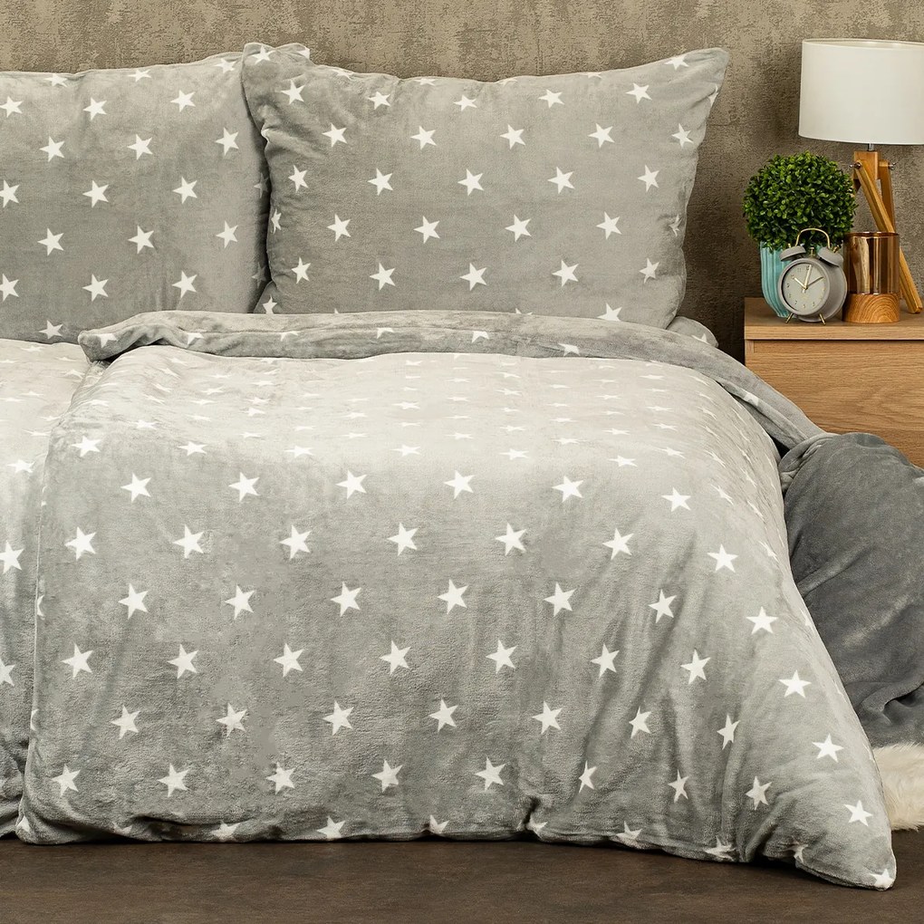4Home Pościel mikroflanela Stars grey, 140 x 200 cm, 70 x 90 cm