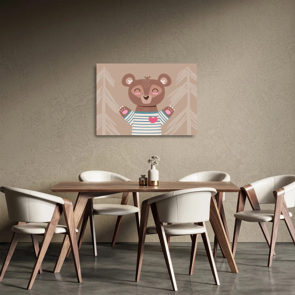 Obraz na szkle - Miś w koszulce w paski (70x50 cm)