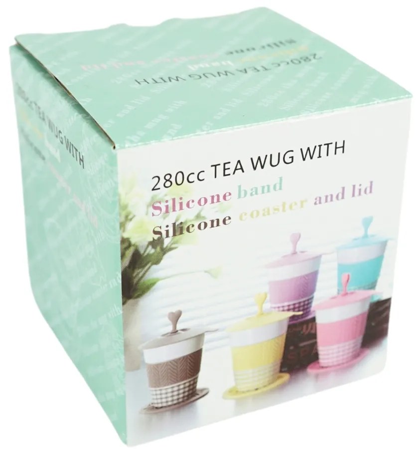 Porcelanowy kubek AQUELLE z silikonowymi dodatkami 280 ml, niebieski